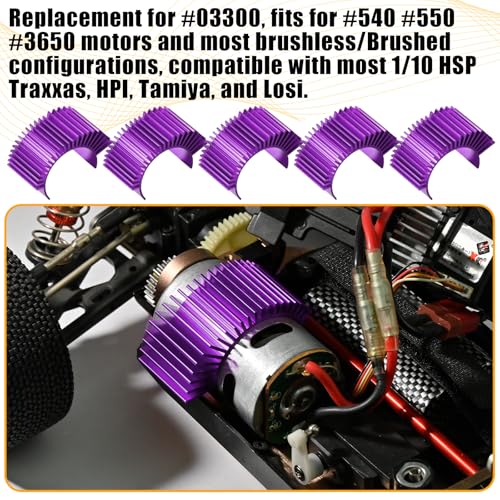 5PCS Aluminum Heatsink Electric Engine Motor Heat Sink Cooling Fins Replacement for #03300 Compatible with 1/10 HSP Traxxas HPI Tamiya Losi 550 540 3650 Size Brushed/Brushless Motor(Purple) - style: Purple