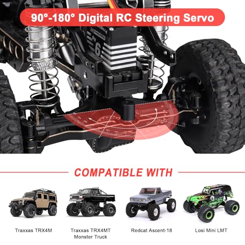 HobbyPark Waterproof 9kg High Torque Sub-Micro Steering Servo for TRX4M 1/18 Crawler & Shift Servo for TRX4 SCX10 1/10 Scale Crawler Digital Metal Gear Aluminum Shell Programmable Arduino Servo 180°