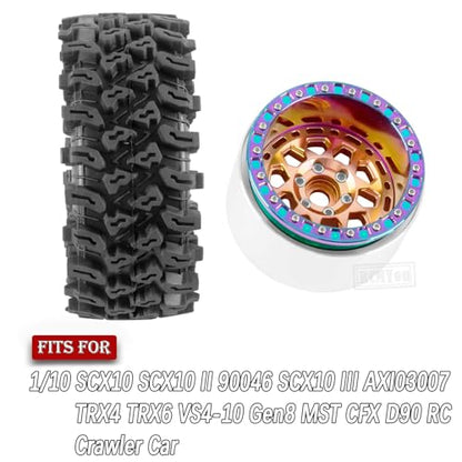 RC Aluminum 2.2 Inch Wheel Rims Tires for 1/10 SCX10 II 90046 SCX10 III AXI03007 TRX4 TRX6 VS4-10 Gen8 MST CFX D90 RC Crawler Car, Beadlock Wheel, Bronze - color: Bronze (2.2 Tires Wheels)