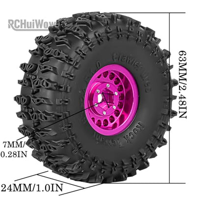 1.0" Metal Beadlock Wheel Rims Rubber Crawler Tires, Alloy Wheel Hub Off Road Rubber Soft Tire Replacement Accessories for 1/18 TRX4M 1/24 SCX24 FCX24 Mini RC Crawler Car Hop Up Parts,Style 2 - style: style2(4pcs)