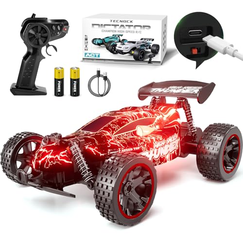 Tecnock RC Cars for Kids, 1:18 Scale 2WD RC Car with LED Lights, 2.4GHz Remote Control Car with USB-C Easy Charging & 50 Mins Playtime, Toys Gifts for Boys & Girls Ages 8-12 - color: Red