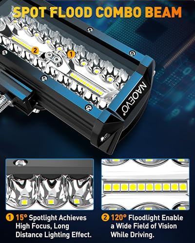 NAOEVO 7 Inch LED Light Bar, 720W 72,000LM LED Off Road/Fog Lights, 6 Pcs | Spot Flood Combo Waterproof LED Tractor Lights, Aluminum LED Work Lights with Bracket for Truck, Tractor, Boat, ATV, UTV - size: 6 Pcs