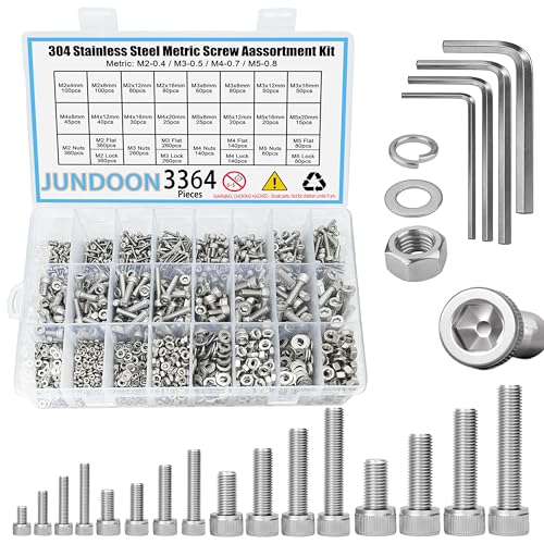 3364Pcs Machine Screw Assortment Kit, M2 M3 M4 M5 Metric Bolts and Nuts Kit with Lock Washers & Flat Washers, 304 Stainless Steel Hex Socket Head Cap Screws Set with Allen Wrench - color: 3360 M2 M3 M4 M5 C
