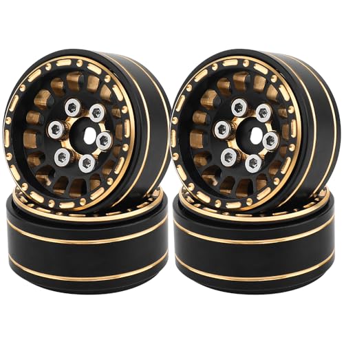 1.0 Brass Beadlock Wheel Rims 4PCS Wheels for All 1/24 Scale FCX24 Axial SCX24 Deadbolt C10 Gladiator 1/18 TRX4M RC Crawler Car Upgrades Parts (Pattern J)