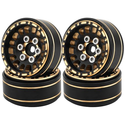 1.0 Brass Beadlock Wheel Rims 4PCS Wheels for All 1/24 Scale FCX24 Axial SCX24 Deadbolt C10 Gladiator 1/18 TRX4M RC Crawler Car Upgrades Parts (Pattern J)