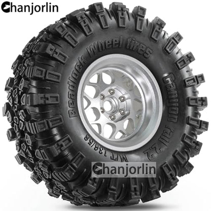 2.2 inch RC Crawler Tires and Beadlock Wheels Rims OD 5.35'' 1:10 Soft Rubber Mud All Terrain Tyres for 1/10 1/8 Rock Crawler Car Traxxas TRX4 Axial SCX10 II RC4WD CC01 Gen8 (Silver) - color: Silver
