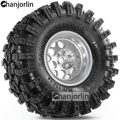 2.2 inch RC Crawler Tires and Beadlock Wheels Rims OD 5.35'' 1:10 Soft Rubber Mud All Terrain Tyres for 1/10 1/8 Rock Crawler Car Traxxas TRX4 Axial SCX10 II RC4WD CC01 Gen8 (Silver) - color: Silver