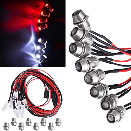 RC Car Lights 8LEDs Headlights Taillight Kit for Traxxas Arrma HSP Tamiya Redcat RC4WD Axial SCX10 RC Car Truck Crawler Drift On Road Touring Cars (4 Red +4 White)