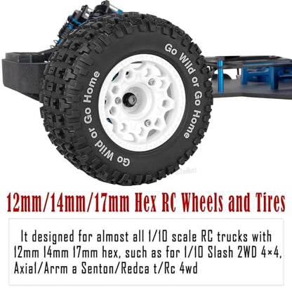 RC Truck Wheels Tires 12mm/14mm/17mm Hex for 1/10 Arrm a Senton/Slash 2WD 4WD 4×4/Axia1/Redca t/Rc4w d,w/Detachable Replace Running on Off-Road Tire RC Wheel Hex,Wheels and Tires,White - color: White- (Wheel Tires)