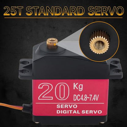 2 Pack 20KG RC Servo High Torque Servo Motors, Full Metal Gear Steering Servo with 25T Servo Horn for 1/8 1/10 RC Car Robot DIY, Control Angle 180°(20KG Control Angle 180°)