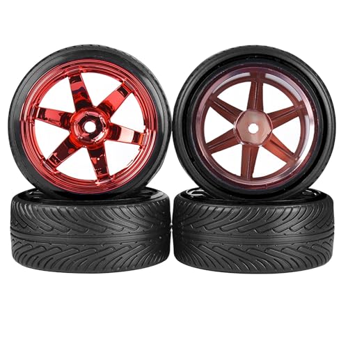 1/10 Drift Wheels and Tires Set,WONFAST 4PCS 63mm Plastic Hard Tyres 6-Spoke Wheels Rims 12mm Hex for 1:10 RC On-Road Drifting Car Replacement for HSP Tamiya HPI Kyosho (Red) - color: Red
