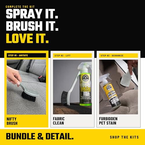 Chemical Guys, The Nifty Interior Detailing Brush for Carpet & Upholstery | Synthetic bristles and a short ergonomic handle scrub carpet, mats, upholstery and trunk liners with control - size: 1 Pack