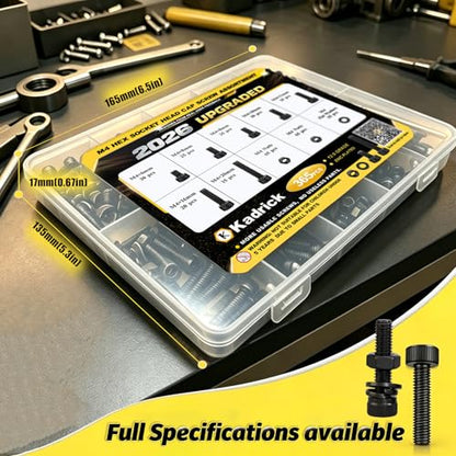Kadrick M4 Screws Kit 365PCS, Optimized Socket Head Cap Screws Assortment with Higher Screw Ratio, Class 12.9 Alloy Steel, Black Zinc Plated M4 Bolts for Mechanical, Repair & DIY Use - size: M4 365Pcs New