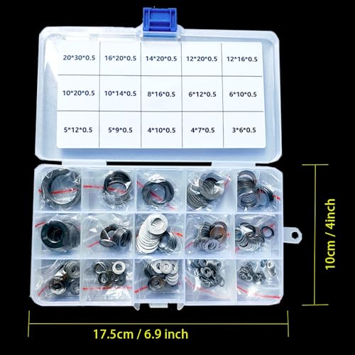 320pcs Flat Washer Assortment Kit, 15 Different Sizes Shim Washers M3~M20, Thick = 0.5mm, 304 Stainless Steel Thin Gasket for Bolt Screws (Thick 0.5mm Kit) - size: Thick 0.5mm Kit