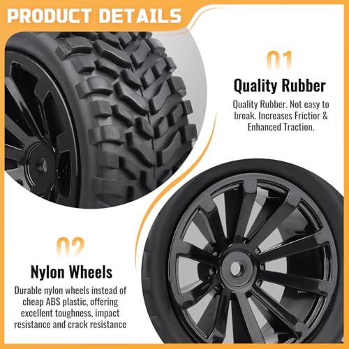 1/10 RC Touring Wheels and Tires 12mm Hex for Traxxas 4Tec 2.0 Tamiya TT02 1/14 Wltoys 144001 1/16 Traxxas Slash 1/18 Latrax Teton Redcat HPI HSP Brushless 2S 3S RC On-Road Tyres, Non-Glued