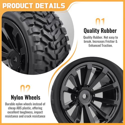 1/10 RC Touring Wheels and Tires 12mm Hex for Traxxas 4Tec 2.0 Tamiya TT02 1/14 Wltoys 144001 1/16 Traxxas Slash 1/18 Latrax Teton Redcat HPI HSP Brushless 2S 3S RC On-Road Tyres, Non-Glued