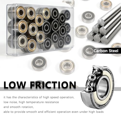 Dianrui 38 PCS 608RS & 608ZZ Ball Bearings Assortment Kit, Small Bearings Carbon Steel Deep Groove Bearing, for Furniture Wheel, Roller Skates, 3D Printing and ect (8mm x 22mm x 7mm) - size: 608RS & ZZ