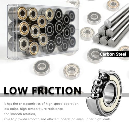 Dianrui 38 PCS 608RS & 608ZZ Ball Bearings Assortment Kit, Small Bearings Carbon Steel Deep Groove Bearing, for Furniture Wheel, Roller Skates, 3D Printing and ect (8mm x 22mm x 7mm) - size: 608RS & ZZ
