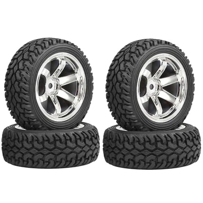 4PCS 75mm Rubber Tires and 6Spokes Plastic Wheel Rims Tyre for 1/10 RC On-Road Drift Racing Car 1:14 1:16 Rally Car for Tamiya Kyosho HPI HSP TT02 Upgrades Parts (Silver) - color: Silver