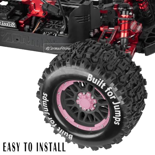 1/8 1/10 17mm Hex RC Truck Tires,Wheels and Tires for 1/10 E-Revo T-Maxx Summit,1/8 Kraton Outcast 6S,Sledge,Buggy Rubber Tyres and Rims w/Foam Insert for RC Off-Road Car,Black-Pink - color: Navy Blue&pink(4pcs)