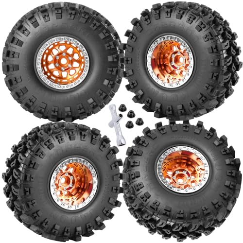 RC 2.2 Wheel Tires for 1/10 SCX10 SCX10 II 90046 SCX10 III AXI03007 SCX10 Pro TRX4 TRX6 Gen7/8 D90 VS4-10 MST CFX RC Crawler Car,4pcs Aluminum RC 2.2 in Beadlock Wheel,Orange - color: Orange - (2.2tires)