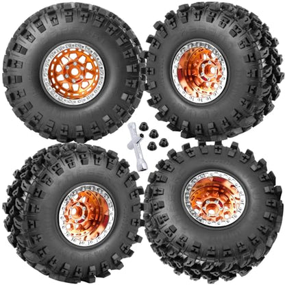 RC 2.2 Wheel Tires for 1/10 SCX10 SCX10 II 90046 SCX10 III AXI03007 SCX10 Pro TRX4 TRX6 Gen7/8 D90 VS4-10 MST CFX RC Crawler Car,4pcs Aluminum RC 2.2 in Beadlock Wheel,Orange - color: Orange - (2.2tires)