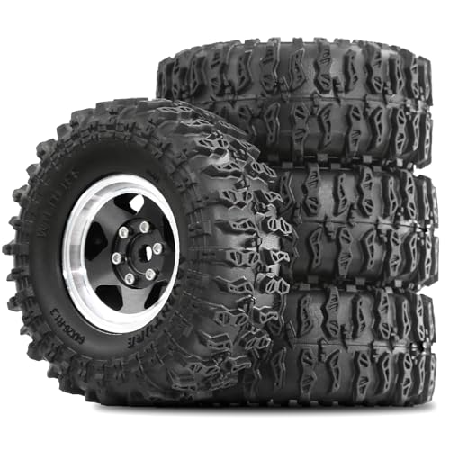 STMU 1.3'' Beadlock Wheel Tires for 1/18 1/24 TRX4M SCX24 FCX18 FCX24 RC Crawler Car (Black) - color: Black