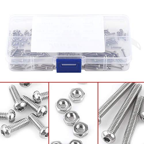 230pcs M2 Stainless Steel Hex Socket Screws boulon argent 2 mm SS304 Hex Socket Button Head Screws Bolts and Nuts Assortment Kit, for Home and Office Appliance, Machinery Przemysł i nauka