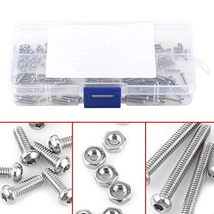 230pcs M2 Stainless Steel Hex Socket Screws boulon argent 2 mm SS304 Hex Socket Button Head Screws Bolts and Nuts Assortment Kit, for Home and Office Appliance, Machinery Przemysł i nauka