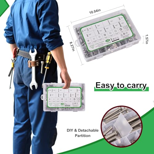 260Pcs M6 M8 M10 Hex Bolts and Nuts Assortment Kit,304 Stainless Steel Machine Screw Sets with Case,Metric Fastener Set Machine Screw Nuts Washers