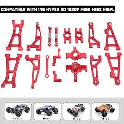 8pcs Aluminum Spare Part Set Front/Rear Suspension Arms, Steering Knuckles, Rear Hubs, Steering Linkage Metal Upgrade Kit for MJX Hyper GO RC Car 16207 M162 M163 H16P (Red) - color: Red