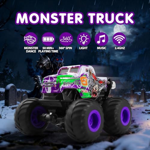 DYODYORC Remote Control Car, 2.4Ghz All Terrain Monster Truck Toys, RC Truck with Music, 3 Lighting Effects, 360 Stunt Capable, 2 Batteries Ready to Run, Toy Gifts for Boys and Girls (Purple) - color: Purple Wolf