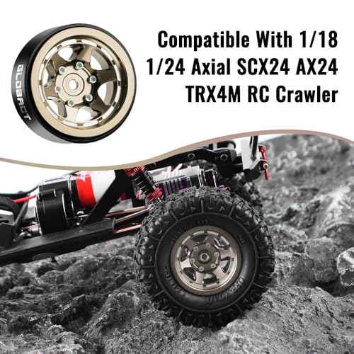 GLOBACT 1.3in Beadlock Wheels Offset -3.75mm Aluminum Wheels for Axial SCX24 AX24 TRX4M Upgrade 1/18 1/24 RC Crawler Parts (Brown) - color: Brown