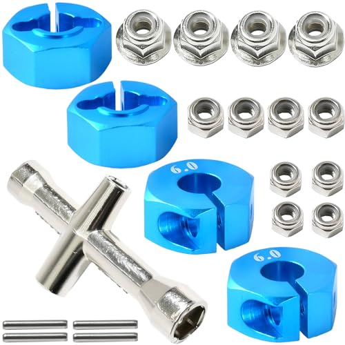 Aluminum 12mm Hex Wheel Hub 4Pcs w/Axle Pin M4 Flange Lock Nut Standard M3 M4 Nut 6mm Thickness Wheel Drive Adapter for 1/10 Traxxas HSP Redcat Rc4wd Tamiya Axial SCX10 WLtoy RC Car(25Pcs) - color: Sky Blue, size: 6.0 Sky Blue