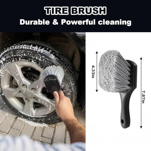 Bittwee 7 PCS Car Wheel Brush Kit, Scratch Free Soft Bristle Automobile Tire Rim Detailing Cleaner Tool Set, Vehicle Tyre Washing Brush Accessories, Universal for Truck SUV RV