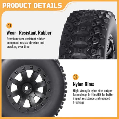 Preglued 1/10 RC Short Course Truck Wheels and Tires 12mm Hex SCT Tires Compatible with Traxxas Slash 2WD Vxl 4x4 BL-2S Losi Blackout SC 22S SCT 2S-4S Brushless