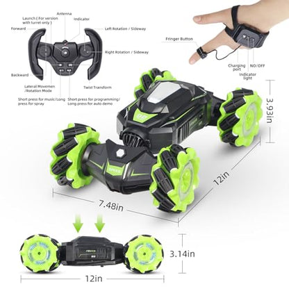 Rc Car Shoot SoftBullet,Fits for Nerf, Remote Control Hand Gesture Stunt Drift Truck, 360°Rotating Battle Tanks with Soft Bullets Water Bomb, Spray, Music, Led, Toy Gifts（Green） - color: Green