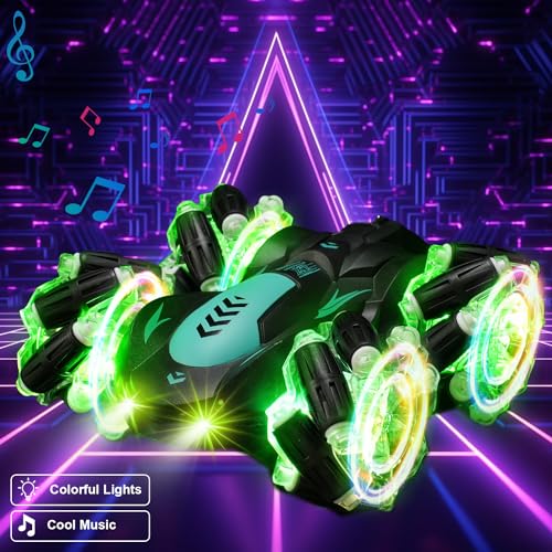 Gesture Sensing RC Stunt Car with Light, 2.4G 4WD Hand Controlled Gravity Remote Control Car Toy with 360° Flips Car for Boys Age 6 and Up Blue