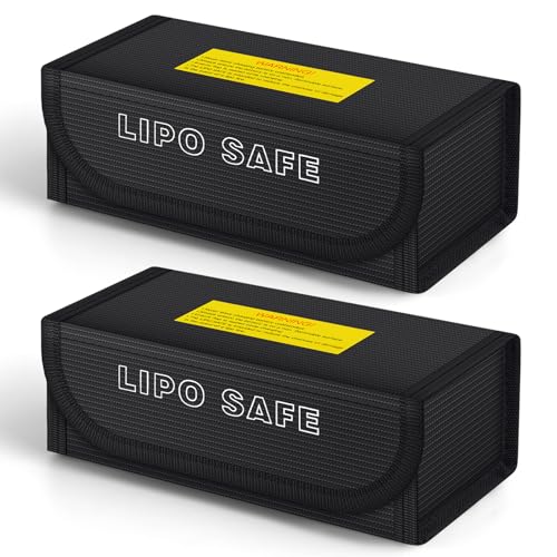 PAWBOSE 2pcs Lipo Battery Bag, Fireproof Lipo Guard Safe Box, 185x75x60mm Explosionproof Small Charging Case for rc Storage, Lithium ion and Travel Protection