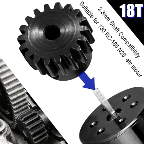 Hardened Steel 0.5M Pinion Gear 18T 2mm Shaft for RC Car/Helicopter Upgrade, Compatible with ARRMA 1/14 Typhoon 1/16 Mojave 1/18 Granite, Losi 1/12, 0.5Mod 13T-27T Gear for Brushed Brush-Less Motors - size: 18T