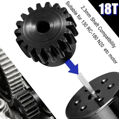 Hardened Steel 0.5M Pinion Gear 18T 2mm Shaft for RC Car/Helicopter Upgrade, Compatible with ARRMA 1/14 Typhoon 1/16 Mojave 1/18 Granite, Losi 1/12, 0.5Mod 13T-27T Gear for Brushed Brush-Less Motors - size: 18T