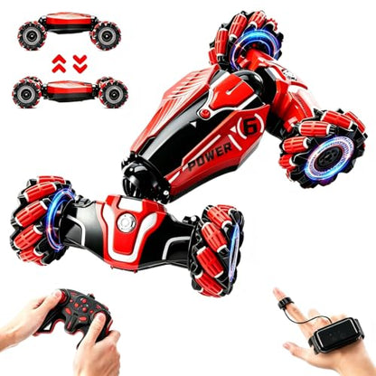 4WD Remote Control Gesture Stunt Car Give a Gift to Age 5-12 boy | Hand Controlled RC Stunt Car,Vehicle 360° Rotation with Light and Music , RC Toy Cars for Aged 4-13 Boys and Birthday gift - color: S-red, size: Small