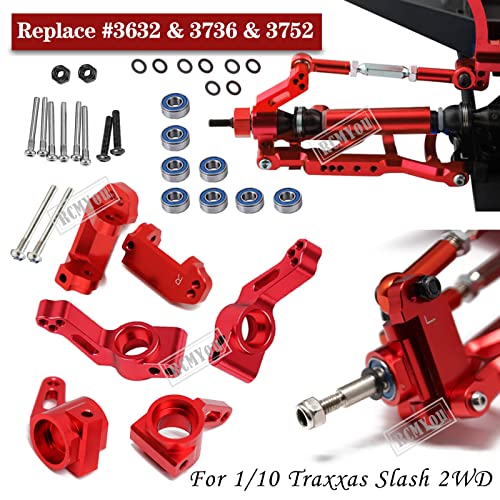 Upgrades Part for 1/10 Slash 2WD,Alloy Front Rear Suspension Arm,Caster Block,Steering Blocks,Rear Stub Axle Carriers Upgrades Hops Up Set for Slash 2WD,Red - color: Red