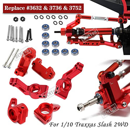 Upgrades Part for 1/10 Slash 2WD,Alloy Front Rear Suspension Arm,Caster Block,Steering Blocks,Rear Stub Axle Carriers Upgrades Hops Up Set for Slash 2WD,Red - color: Red