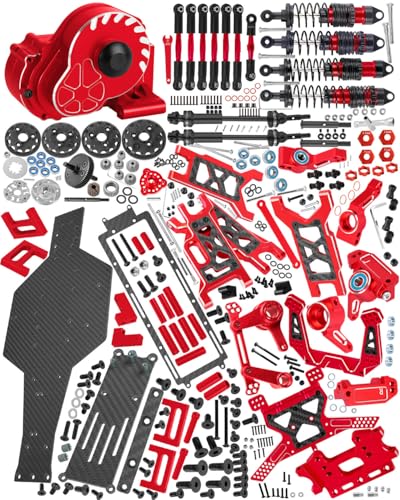 Upgrades Parts for 1/10 Slash 2WD LCG,Carbon Skid Plate&Aluminum RC Shocks&Drive Shaft CVD&A Arms&Steering Block&272R Gearbox&Adjustable Links&Shock Tower&Front Bulkhead,Red - color: Red(hops Up)