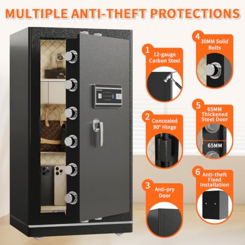FABAO Wifi Smart Safe 8.1 Cu.Ft.Extra Large Home Safe,Big Security Fireproof Safe Box with Fireproof Bag,Built-In Drawer and Removable Shelf Perfect for Safe for Home Documents Money Valuables - size: 8.1 CuFt