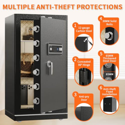 FABAO Wifi Smart Safe 8.1 Cu.Ft.Extra Large Home Safe,Big Security Fireproof Safe Box with Fireproof Bag,Built-In Drawer and Removable Shelf Perfect for Safe for Home Documents Money Valuables - size: 8.1 CuFt