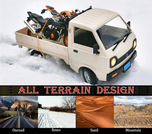 HLSFWDRIVE RC Kei Truck WPL D12 RC Car 1/10 Scale Off Road RTR | Remote Control Drift Car RWD 260 Motor Proportional Throttle Steering 2.4G Dual Rate Carry Pickup Hobby Toy Adult