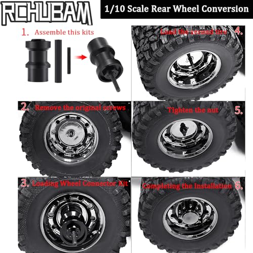 RCHUBAM 4PCS Dually Conversion Kit for TRX-6 Hauler G63 TRX4 SCX10 Parts | Aluminum Single to Twin Wheel Conversion Kit,1/10 RC Car Upgrade Part