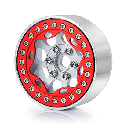 RCLIONS 4pcs 2.2inch RC Beadlock Wheel Rim Replacement Ring Aluminum Metal for 1/10 RC Crawler Car 2.2" Wheels (Red)